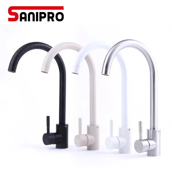 SANIPRO Wholesale Sink Hot and Cold Water Taps 360 Degree Rotatable SS 304 Stainless Steel Kitchen Faucet Tap