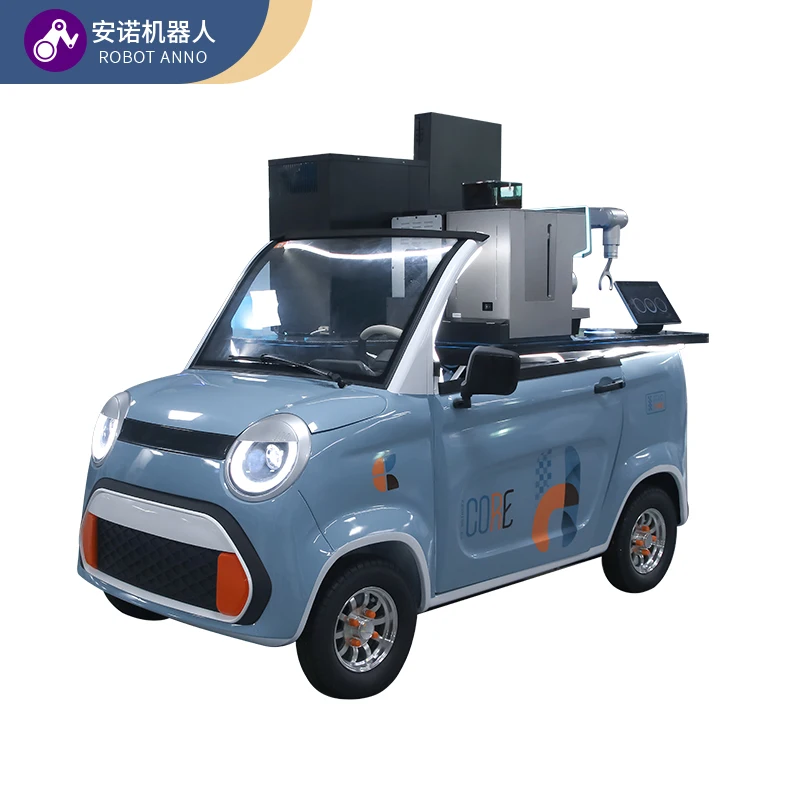 Movable outdoor freshly ground Robot Arm Vending Coffee Car Bar For Coffee 24-hours Automated Commercial