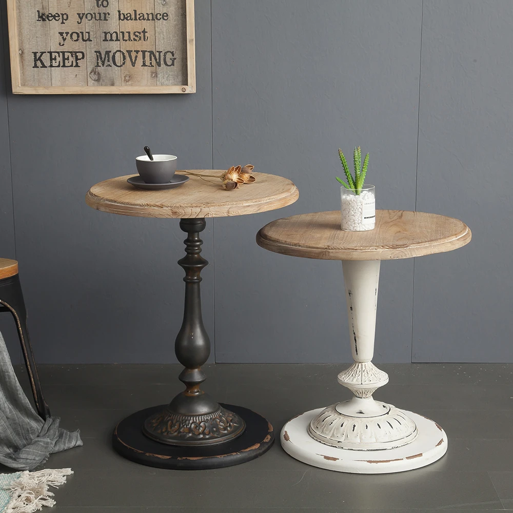 Trending Products 2023 New Arrivals European Country Antique Style Round Coffee Table Wood Vintage Side Coffee Table