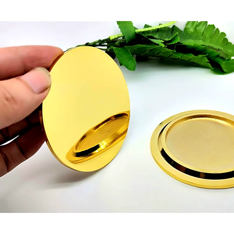 square luxury metal gold candle plate holder