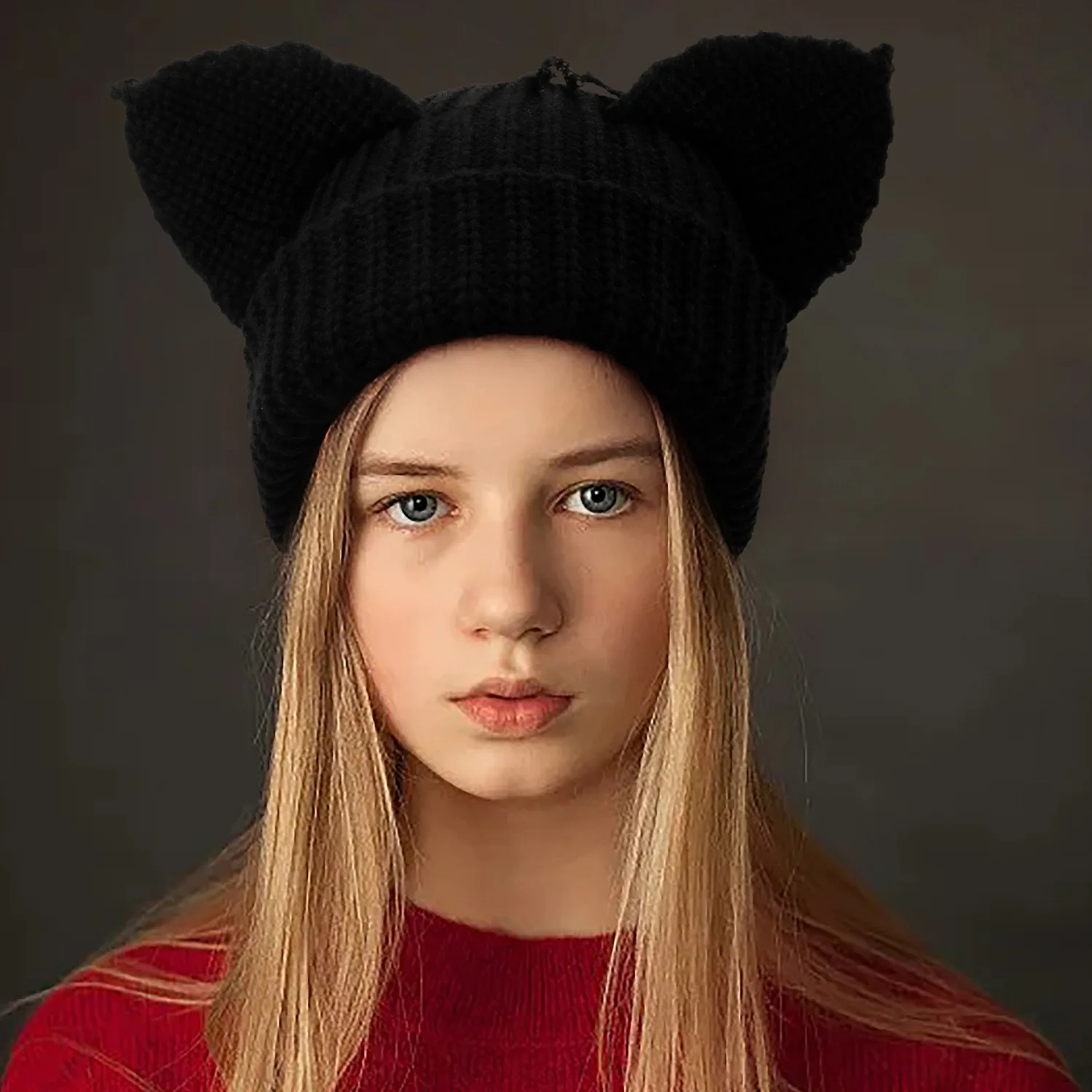 2024 Ears Knitted Hat Winter Warm  Hat Large Head Loose Pullover Hat