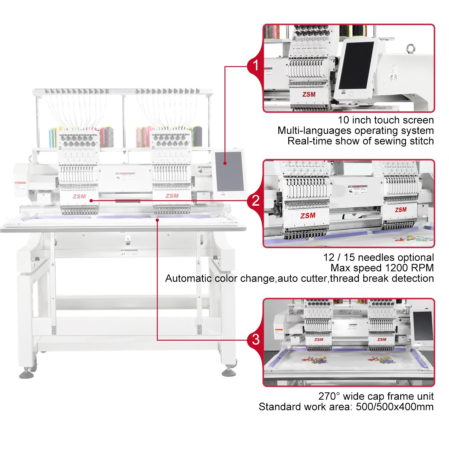 2 Heads Computer Embroidery Machine Industrial High Speed Embroidery Machine Two Heads Flat Embroidery Machine