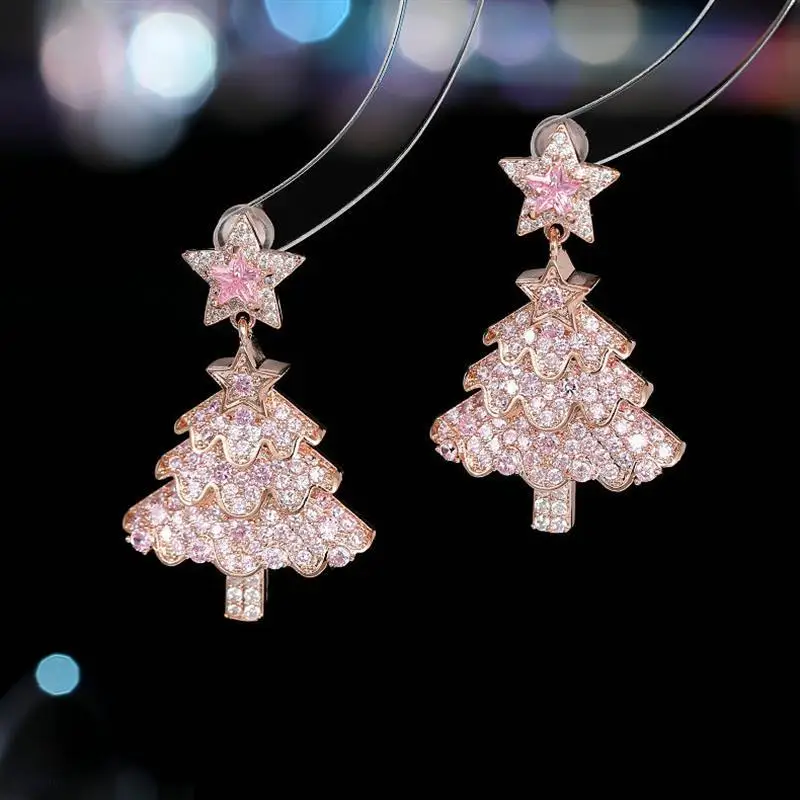 FM European and American style fashion temperament new earrings color zircon inset high-grade Christmas gift tree