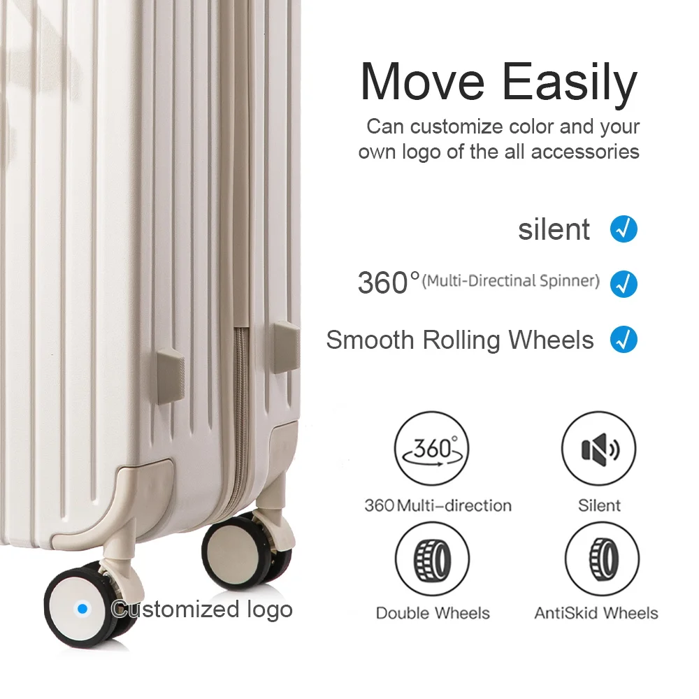 Hot Sale Front Open Luggage Laptop Pocket Hardside Wide Trolley with Wheels Suitcase Multifunctional Travel Luggage