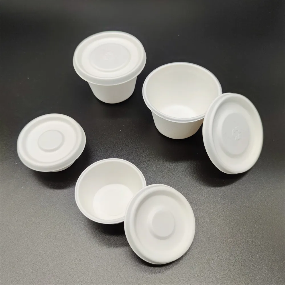Disposable Biodegradable Compostable Sugarcane Bagasse portion cup with lid small sauce cup Sugarcane Bagasse cup