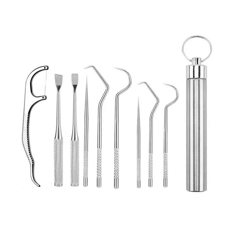 Hot Outdoor Picnic Camping Travel Toothpick Set Artifact Interdental Crochet Kits Metal Dental Flosser Oral Tooth Cleaning Tools