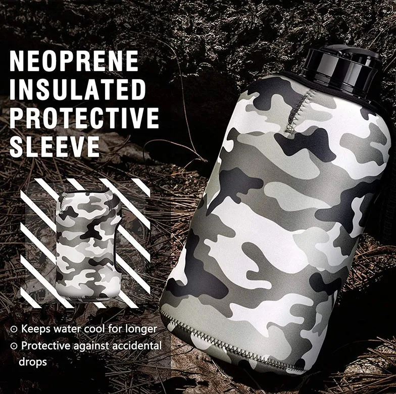 2.2L Half Gallon Gym Customized Sleeve Bodybuilding Bpa Free Big Sports Water Bottle With Case