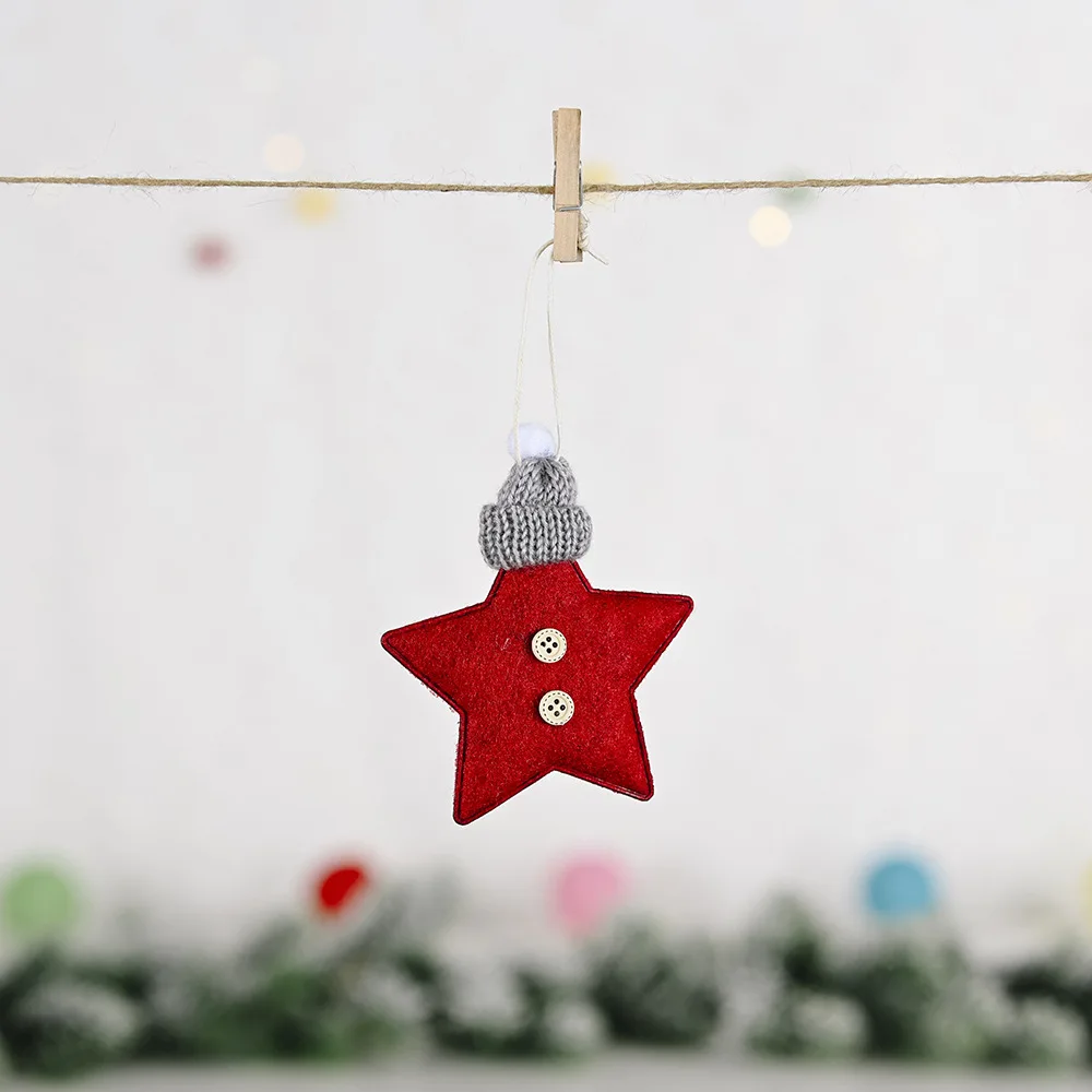 New Xmas Hanging Decoration Star with Knitted Hat Christmas Tree Hanging Ornaments
