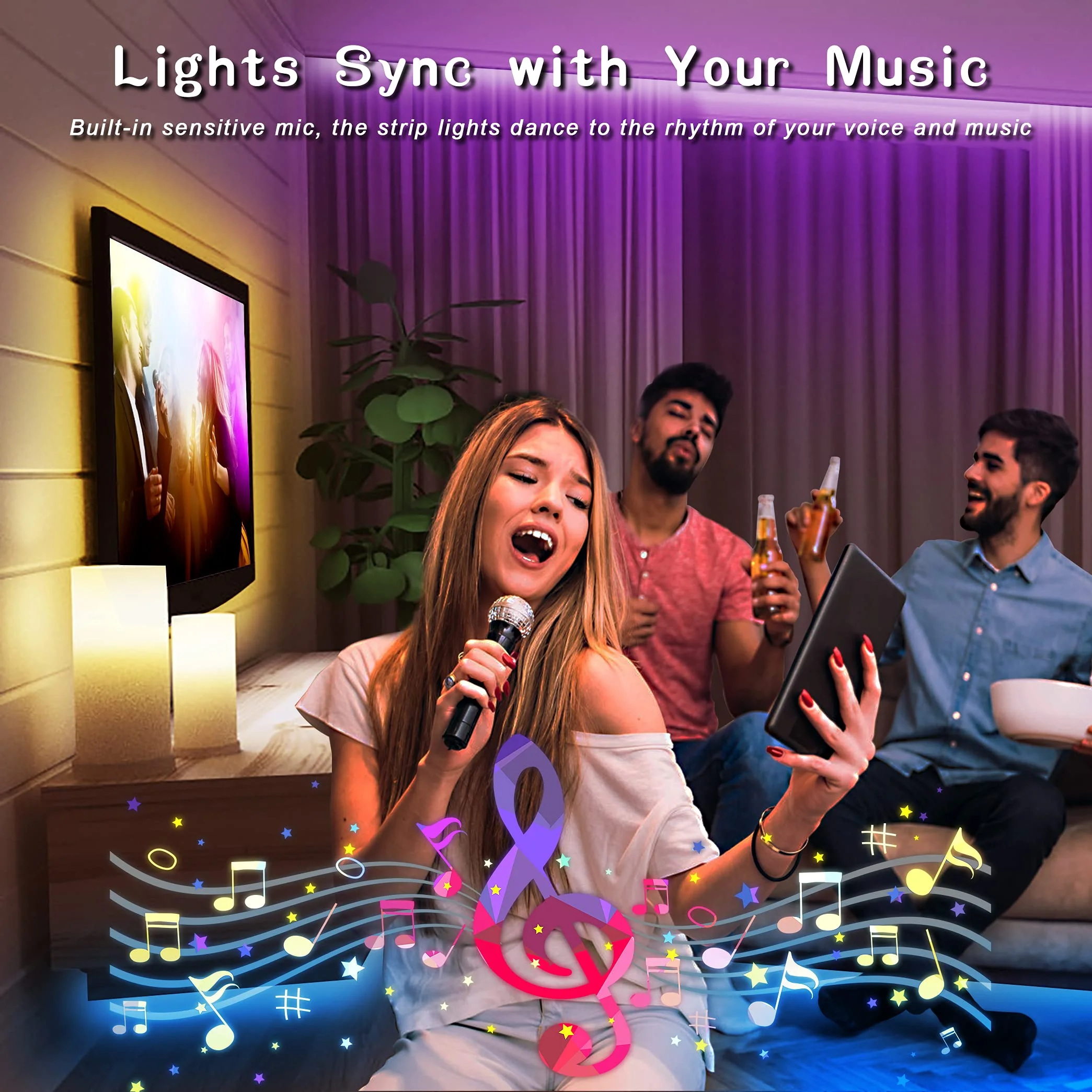 12v 100ft 30M 5050 RGB Music Sync Dimmer Switch Christmas Ambient Decoration wireless APP Control Smart LED Strip Lights Set