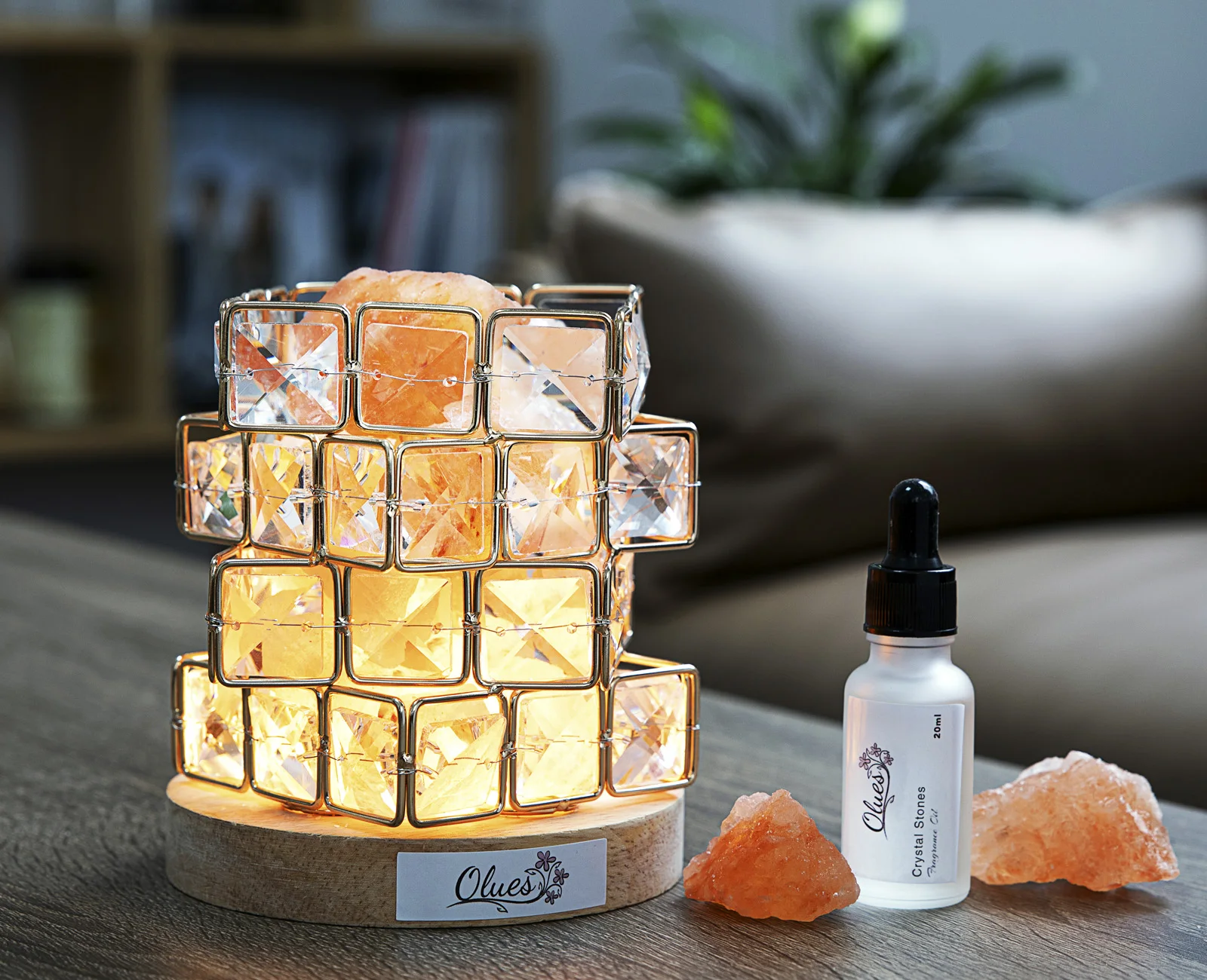 Crystal Nature Rose Salt Lamp Fragrance Refreshing Diffuser Stones Three Light Colors Aroma Home Decor Gift set