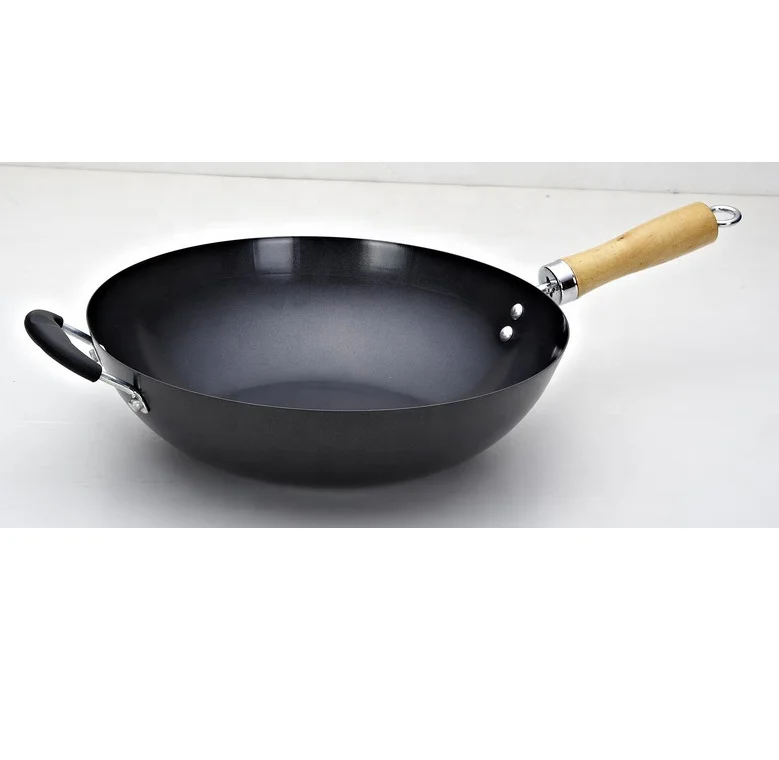 
China household non-stick colorful cooking with wood handle OEM/ODM manufacturer Wok 