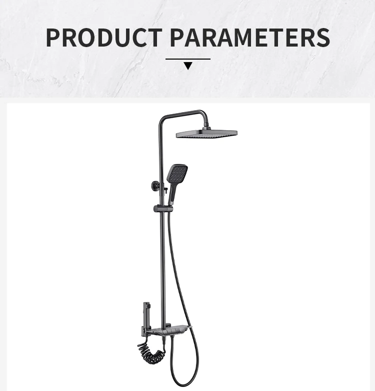 High-End Brass Rain Shower Faucet for Hotels Home Wall Hanging Design with Four Water Effects Jet Massage Soft Grey Keyboard