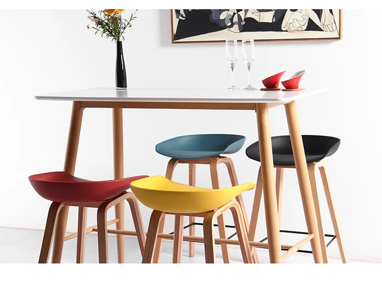 Wholesale High Quality Commercial Furniture Modern Blue Height High Counter Stool with Natural Wood Legs