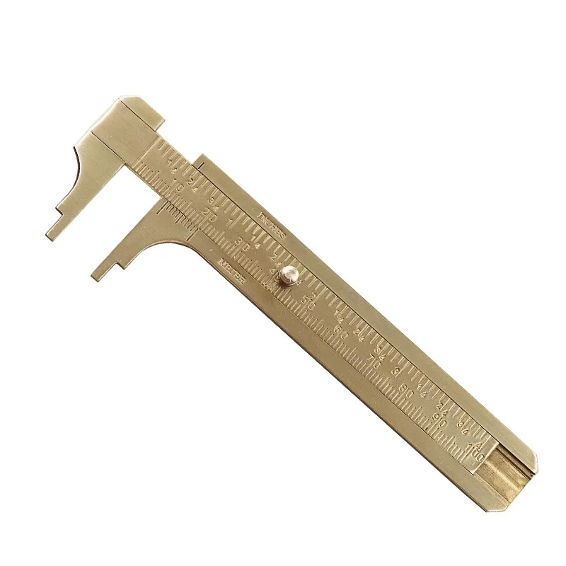 Mini Solid Brass Caliper Copper Vernier Scale Vintage Ruler Retro Triangle Ruler Protractor Pocket Portable Measurement Tool Set