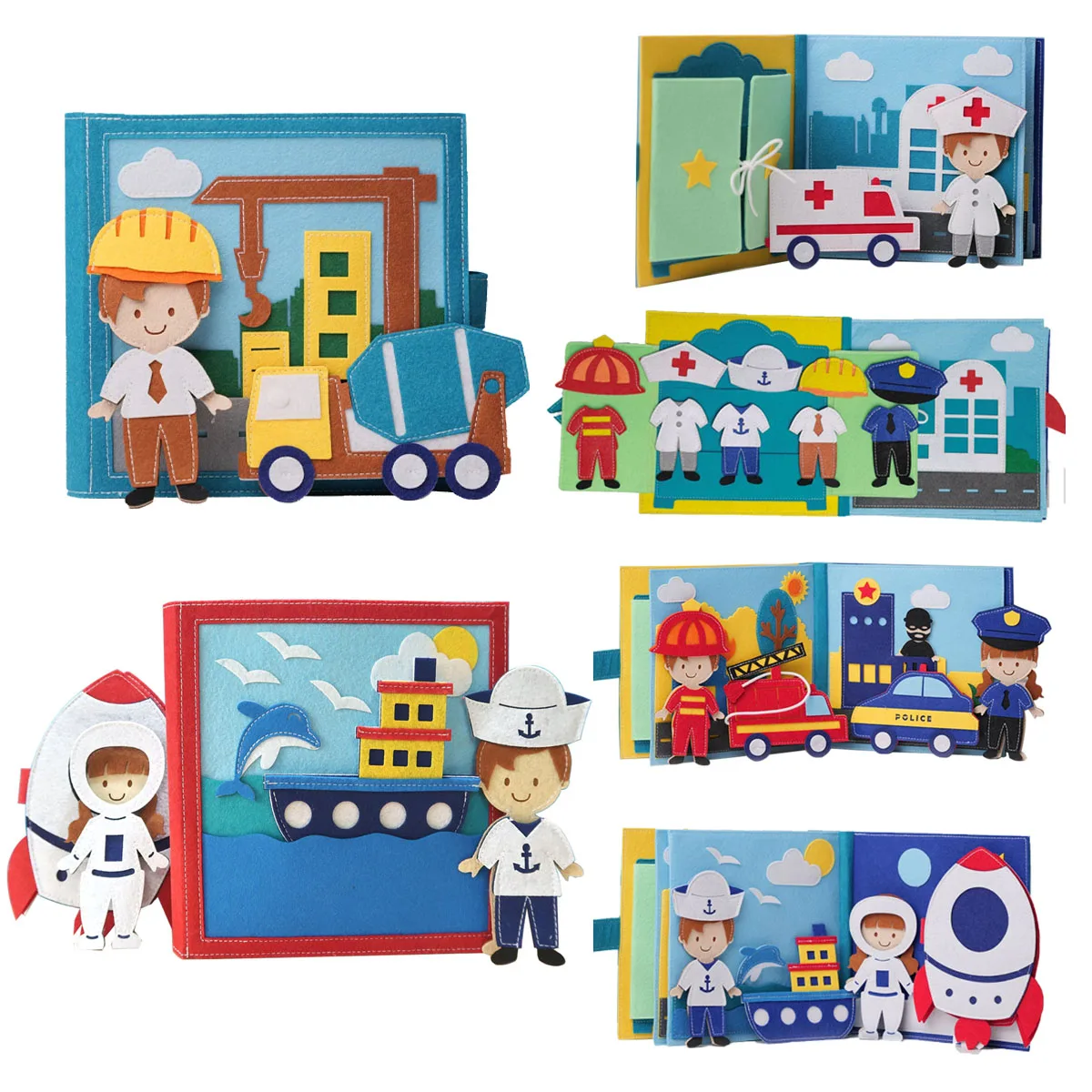 2024 New Designs Kids Roleplay Felt Book Early Educational Felt Job Learning Quiet Book Soft Cloth Toddler Felt Busy Book