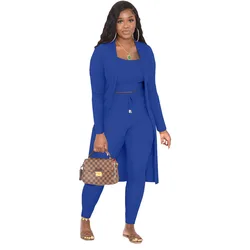 Fall Casual Clothing Sexy Crop Top Legging Pants Long Cardigan Coat Ribbed Lounge Wear 3 Piece Set Women