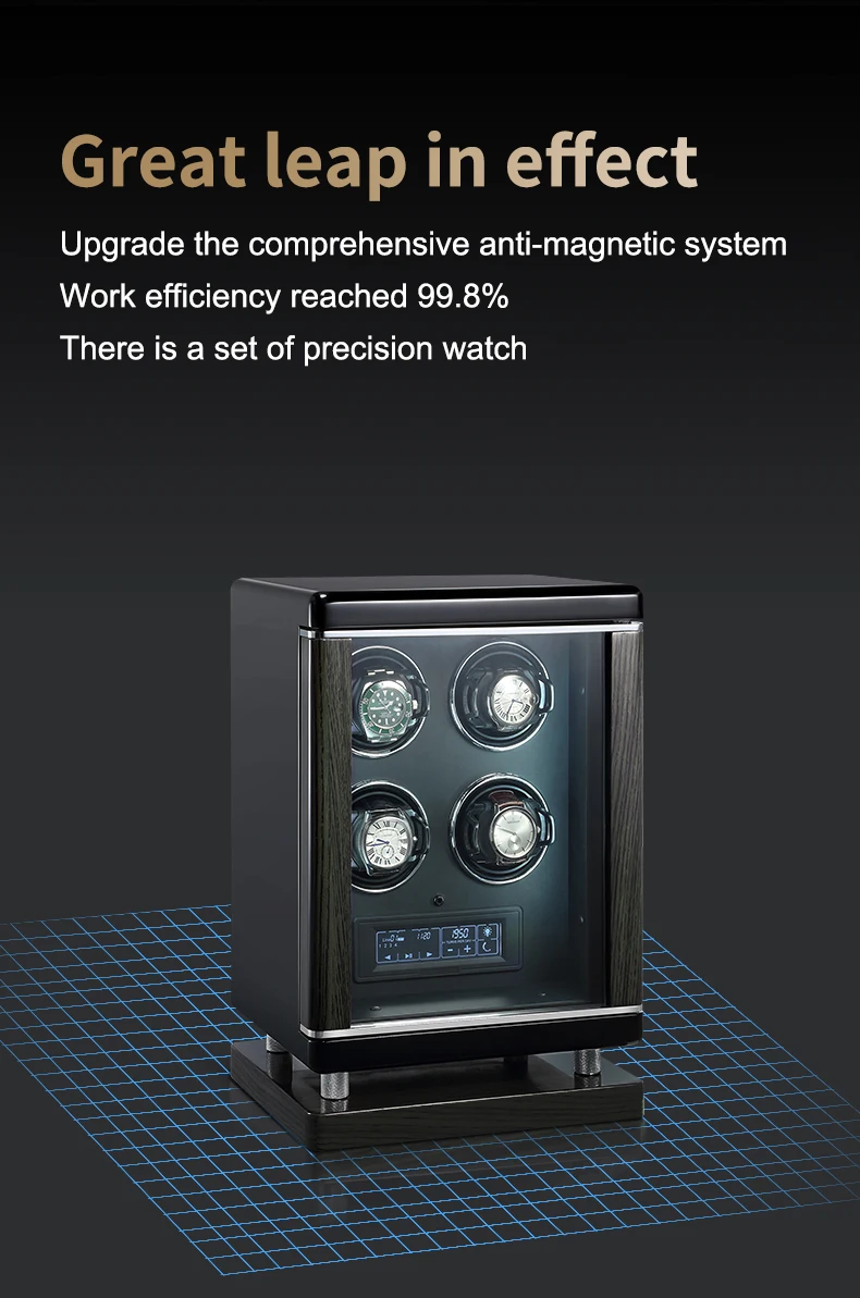 Automatic watch winding fingerprint unlock luxury wood watch storage case Touch control Piano paint back