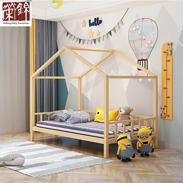 2019 Newest Solid Wooden Simple Design Kids Bedroom Furniture Pine Wooden Bed