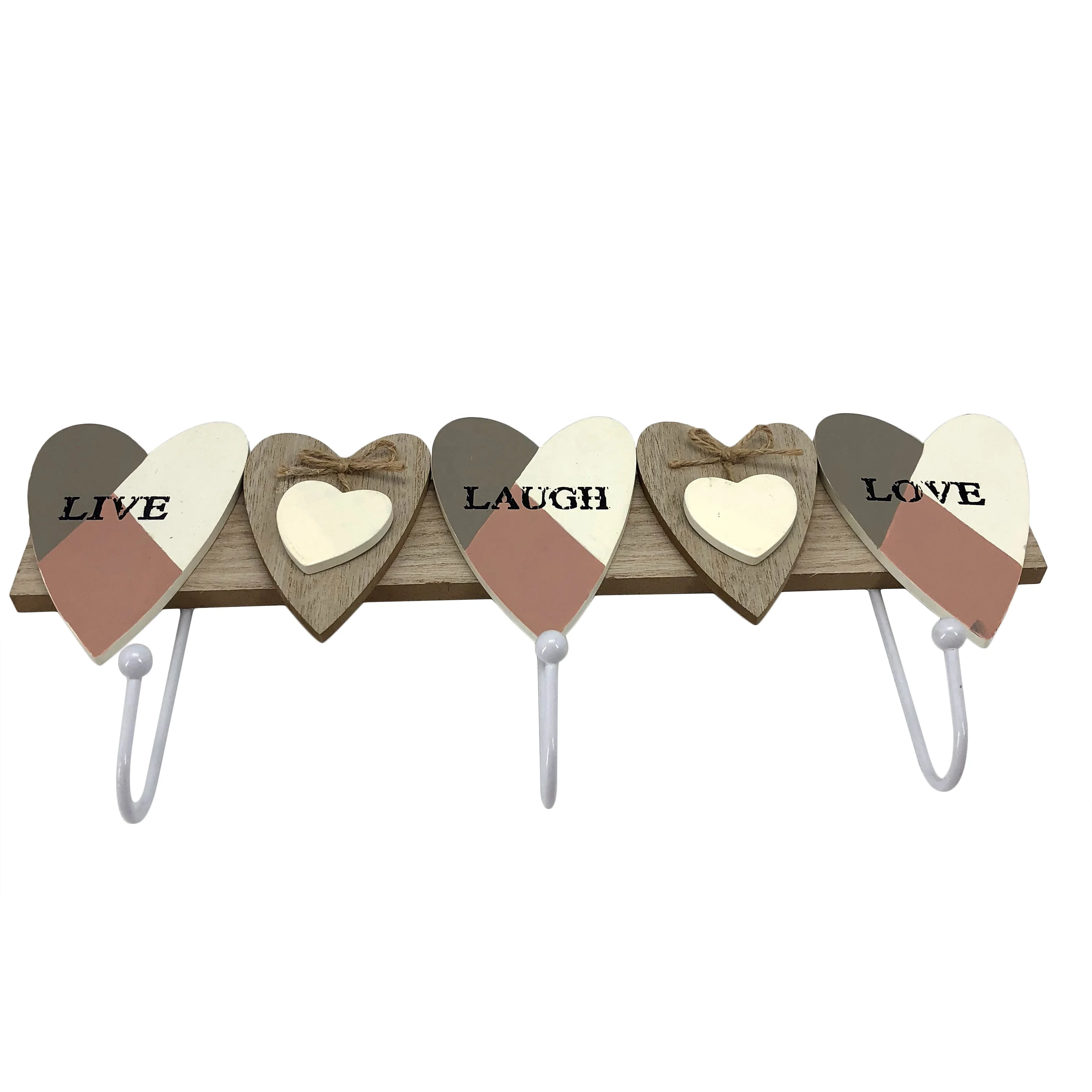 Custom Decorative Kitchen Kids Heart Love Hanging Wall Mount Home Decor Storage Wooden Hangers Clothes Metal Hook For Bags