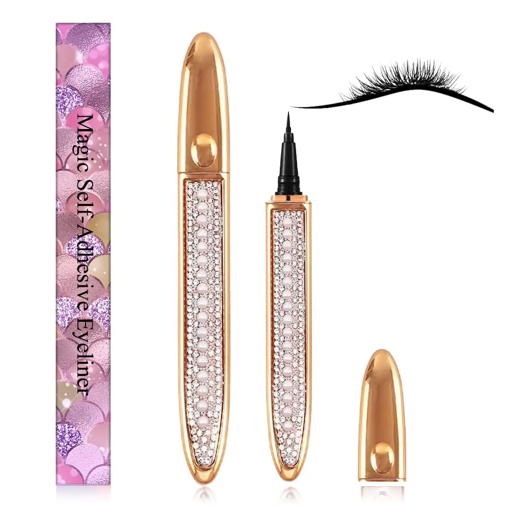 Wholesale Waterproof Fast Drying Eyelashes Liquid Liner Pen With Private Label Fashion Rhine Stone Magic Glue Adhesive Eyeliner