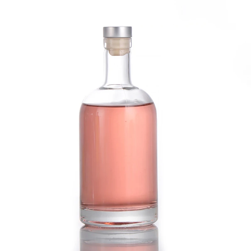 wholesale Luxury Whiskey Vodka 100ml 375ml 500ml 750ml Spirits Liquor Glass Bottle With Flat Shoulder Bamboo Stopper Cork