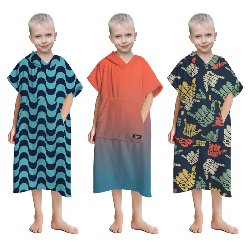 2023 new Microfiber Surf Poncho Terry Towel Clothes Kids Toddler Holiday Beach Hooded Poncho