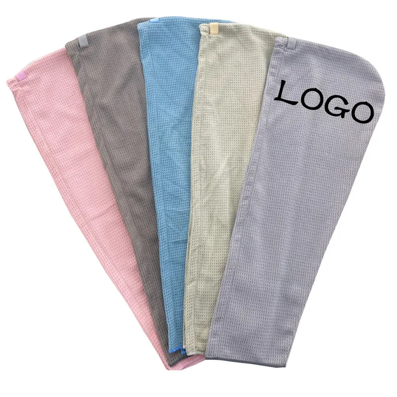 Custom Super Soft Fast Drying Anti Frizz Hair Towel Women Waffle Large Microfiber Hair Towel Wrap With Elastic Strap
