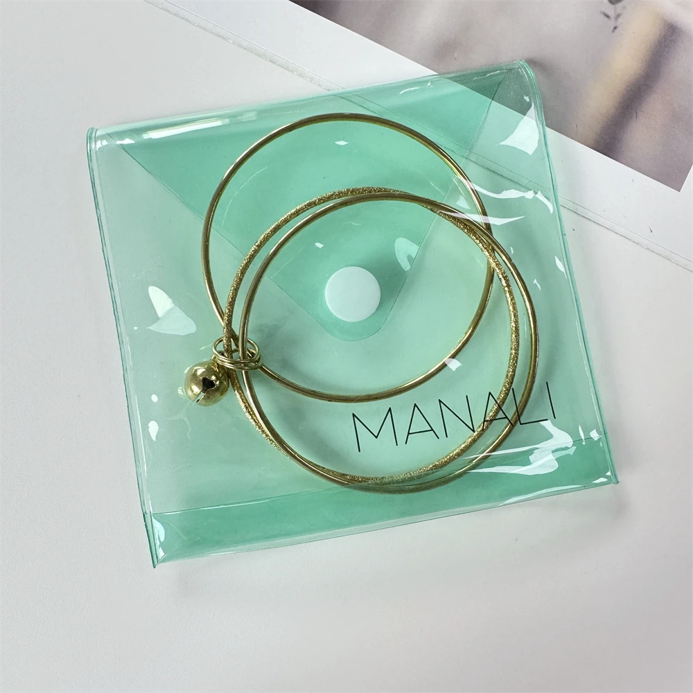 Luxury Custom Small Envelope Pouch Jewelry Packaging Bag With Button Printed Logo Clear Transparent Pvc Plastic Bag For Bracelet