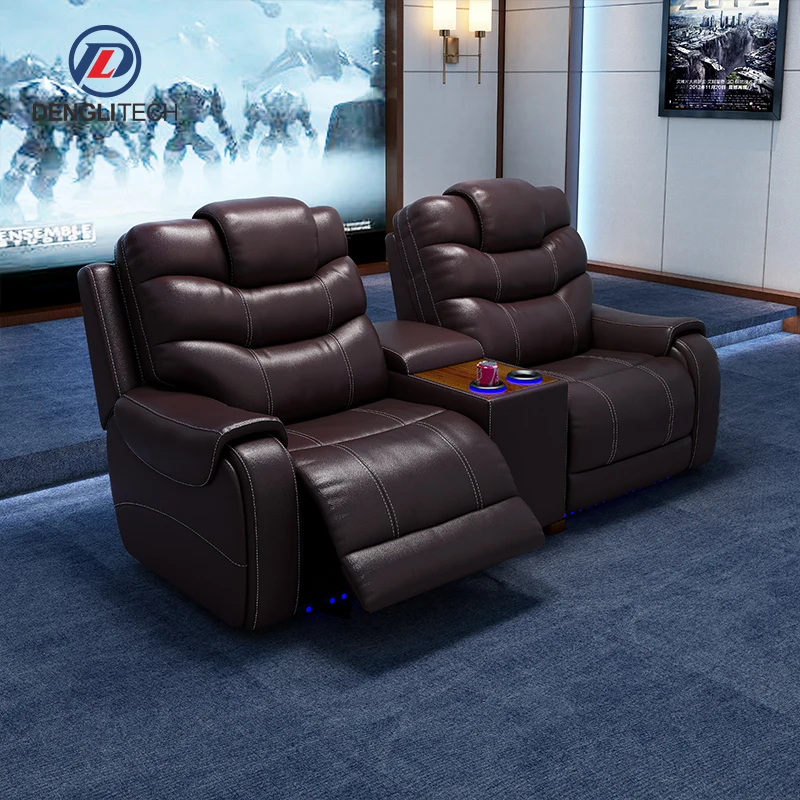 Italian Custom Leather VIP Cinema Chair Living Room Modular Couch Furniture Modern Luxury Home Theater Recliner with Led Light