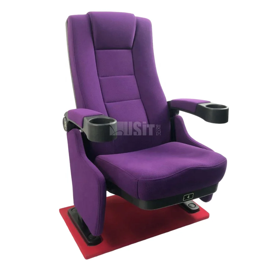 New Design Modern Luxury Purple Fabric Folding Movie Cinema Chairs Theater Seats With Cupholder