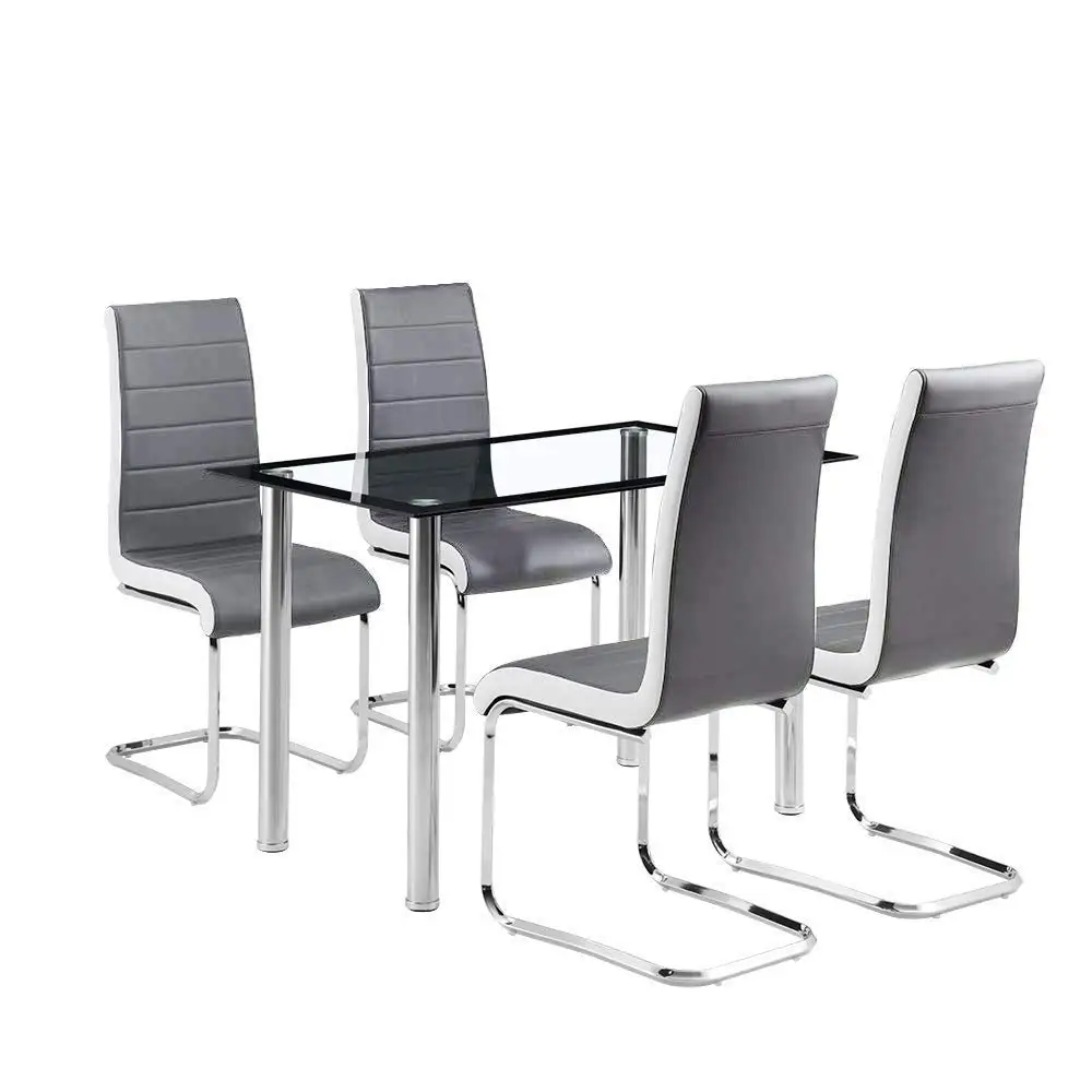 Dining Room Furniture Luxury Style Chromed Metal Leg Round Glass Top Dining Table Set