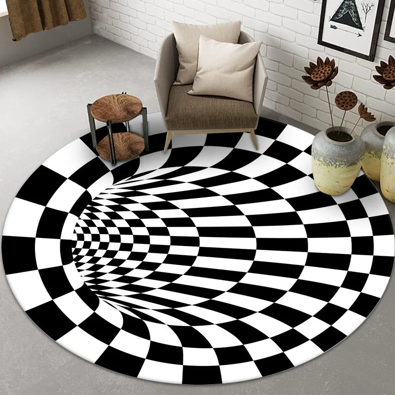 Best selling Optical Illusion Rug 3D Area Rug Floor Mat Black White Plaid Round Rugs for living room Bedroom