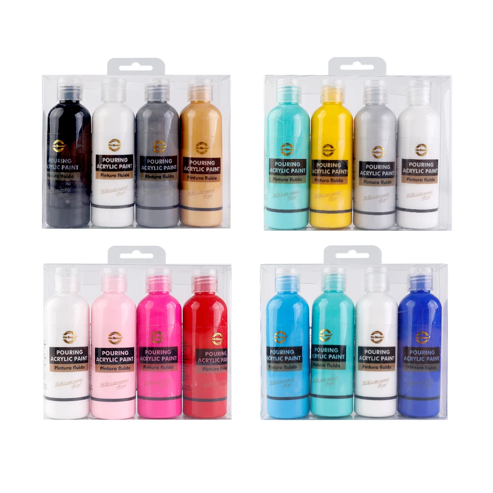 Xin Bowen Professional 100ML 4 Colors Eco-friendly Safe Pouring Acrylic Paint Set Fluid Pigment Colors for DIY Artistic Creation