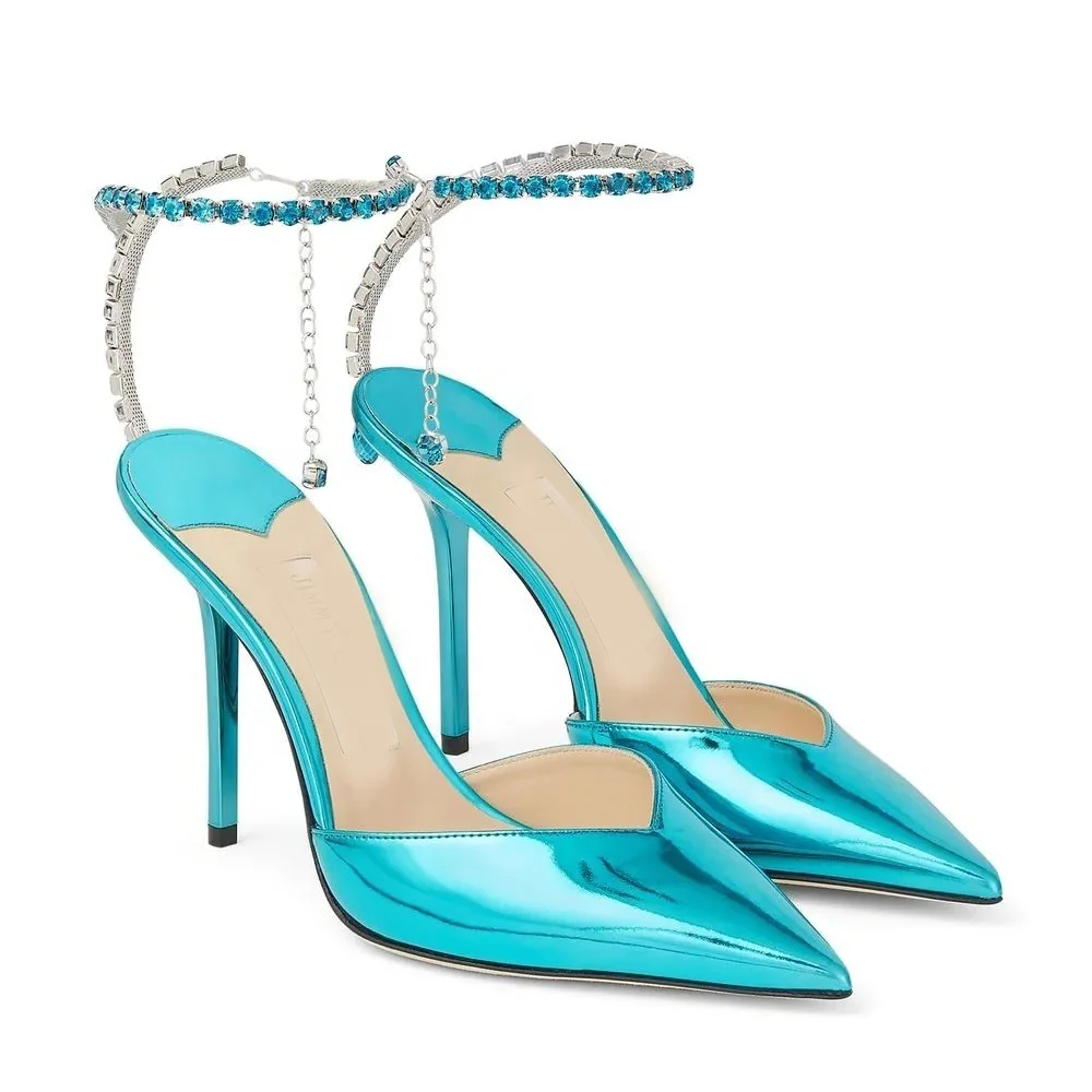 Anmairon Hot Selling Metallic PU Leather Pointy Diamond Strap Women Dress Shoes