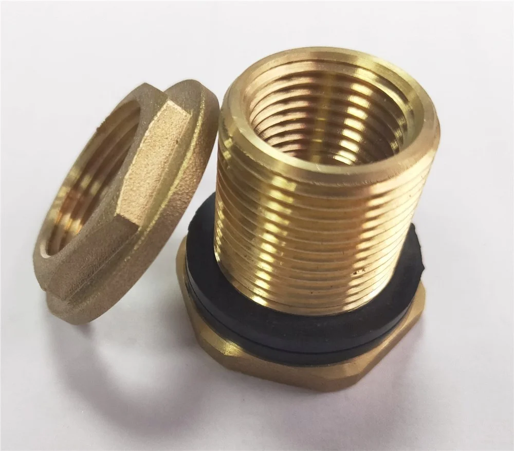 Brass Bulkhead Fitting Female-Male Water Tank Connector Threaded with Rubber Ring