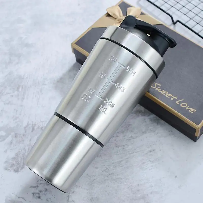 Manufacturer wholesale 304 stainless steel single layer double section shaker cup portable milkshake protein powder for fitness