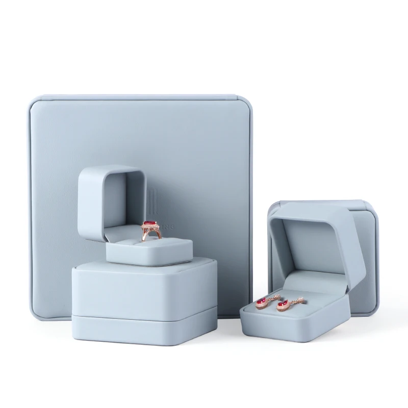 wholesale leather jewelry box necklace grey earring jewelry box for store