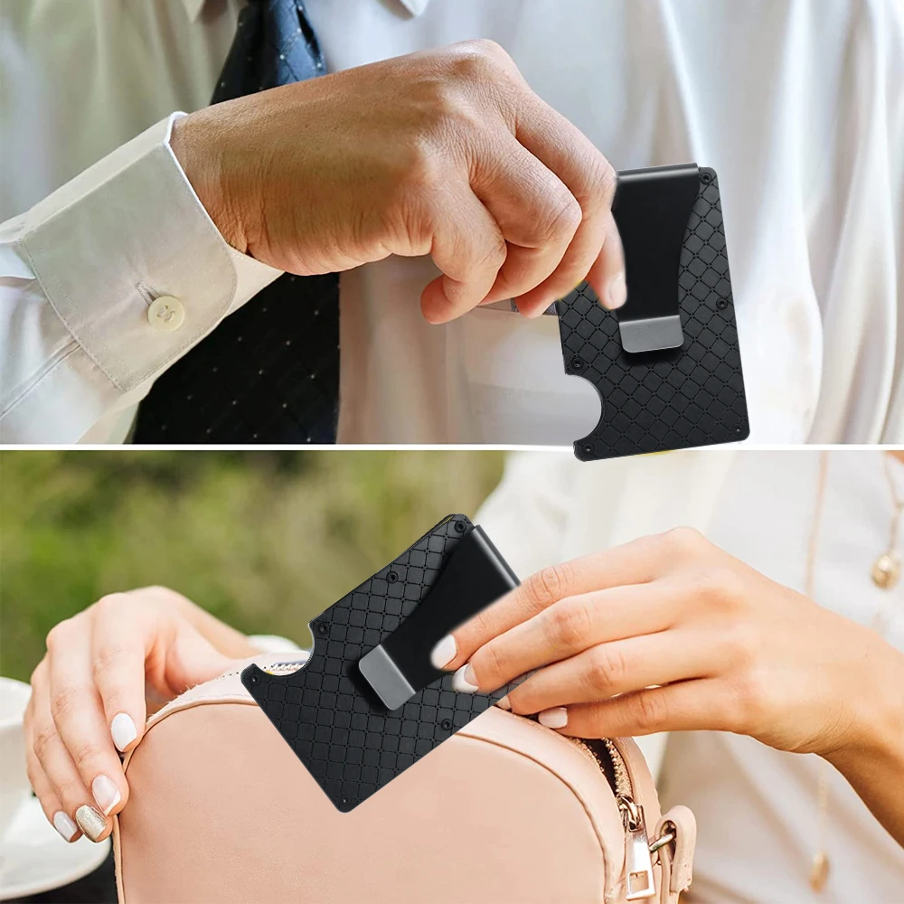 Индивидуальный Стильный тонкий алюминиевый металлический кошелек с зажимом для денег для мужчин, вмещает до 15 карт, RFID-блокировка, минималистичный держатель для карт, кошелек