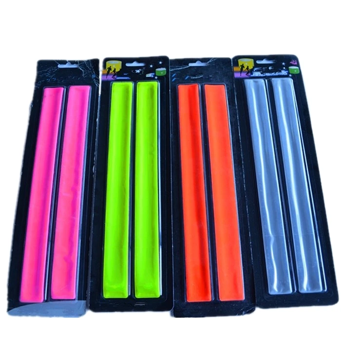 High Visibility Plain Shaped Armband Plastic Snap Wrap Bracelet Wristband Custom Logo Fluorescent Wide Reflective Slap Band