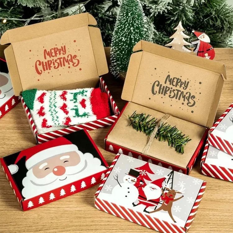 Christmas Custom Logo Corrugated Cardboard Shipping Mailer Box XMAS Cosmetic Set Watch Candy and Jewelry Mailing Packaging Boxes