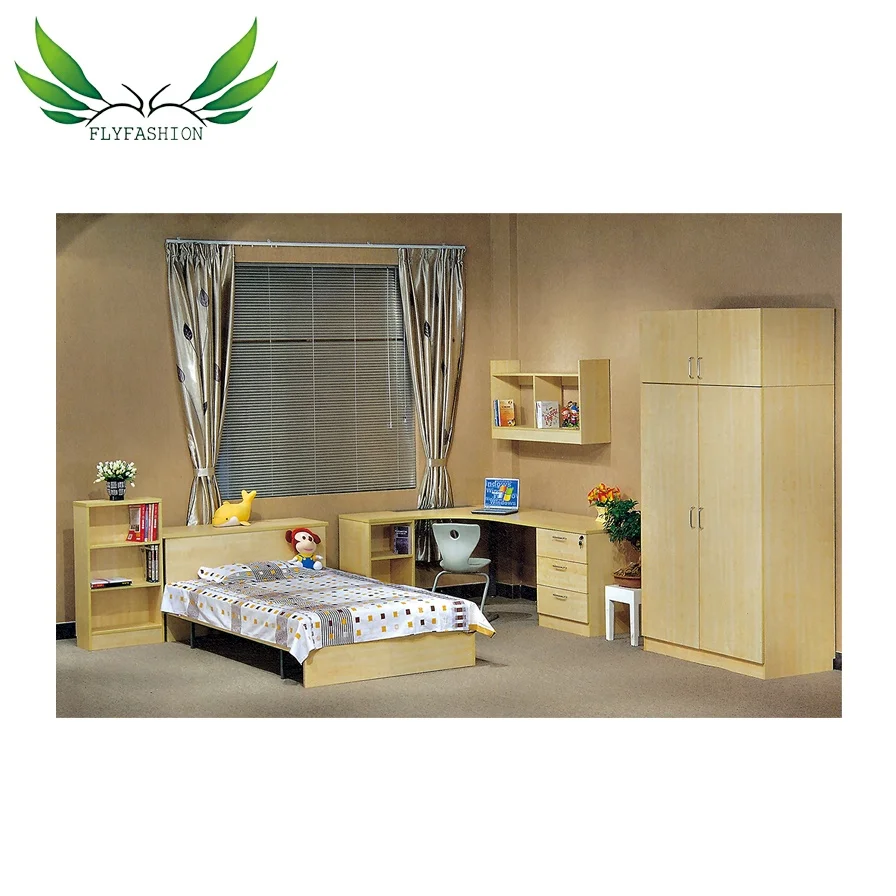 Modern Bedroom sets Wooden Bed with desk and Wardrobe