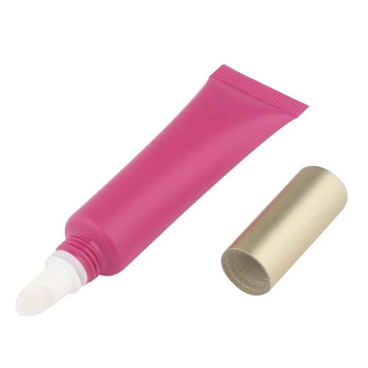 8ml 15ml High quality pink lip gloss tubes lip balm container with gold lid plastic PE tube