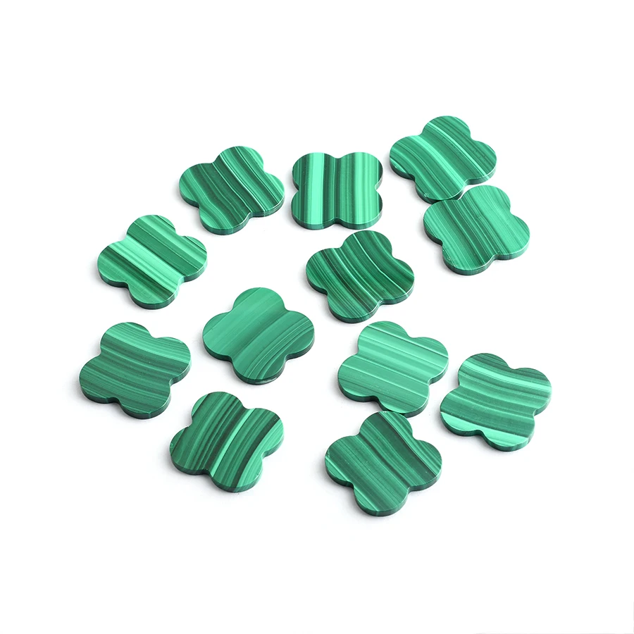 Natural Malachite Cut Size Shape Wholesale High Quality Double Four Leaf Clover Sided Flat Cutting Loose Gemstones Malachite