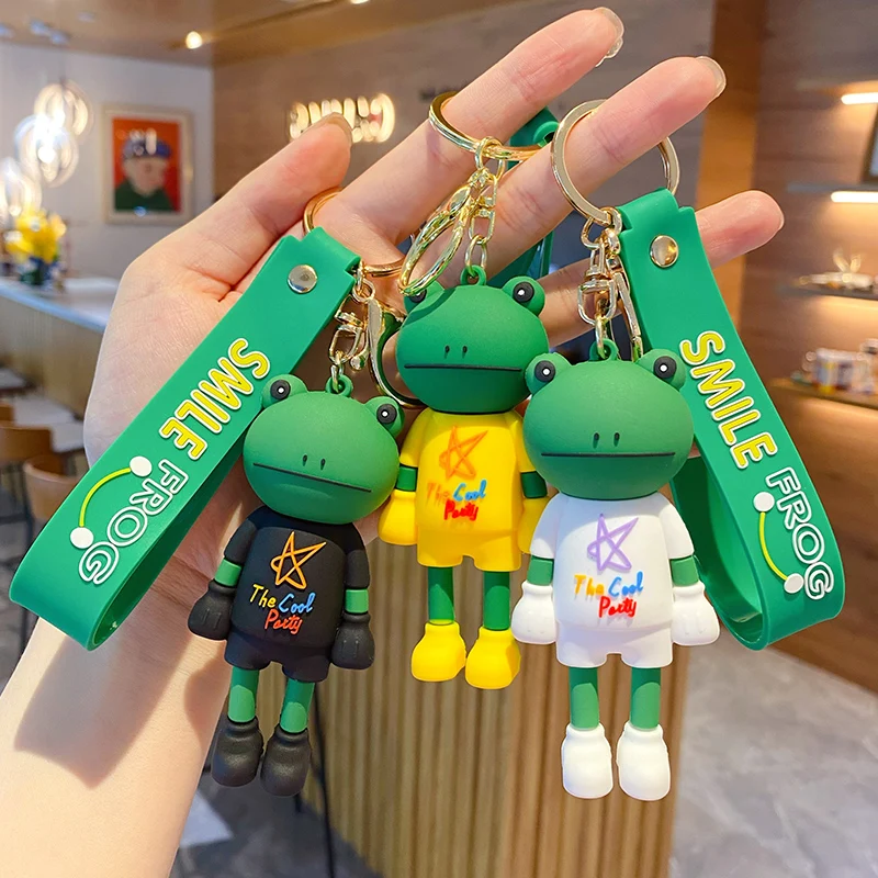 Bai Mao Hot sale smile long legs Frog animal design cool popular 3D keychain custom soft pvc rubber