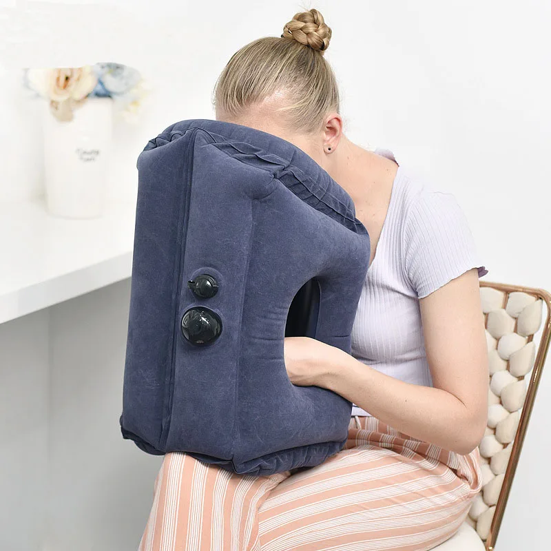 Flocking Sleeping Pillow Inflatable Pillow Waist Cushion U Pillow Travel Portable Long Distance Aircraft  Red Throwing Pi