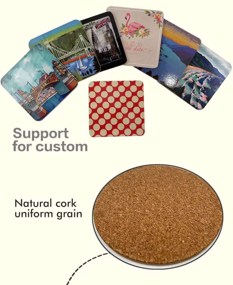 Cheap Hard Cork Back Mdf Wood Print Tea Coffee  Cork coaster Set