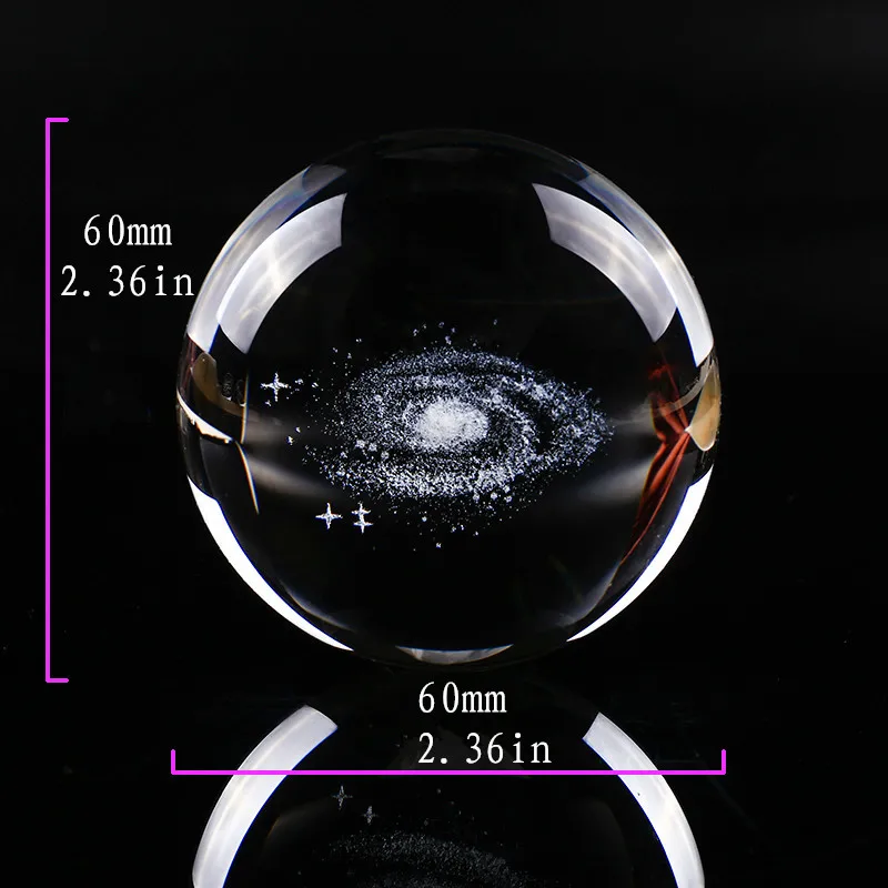 60mm Cheap Decorative Award Good Design Hot Sell 3D Laser Engrave Solar System Galaxy universe Crystal glass Ball With Base
