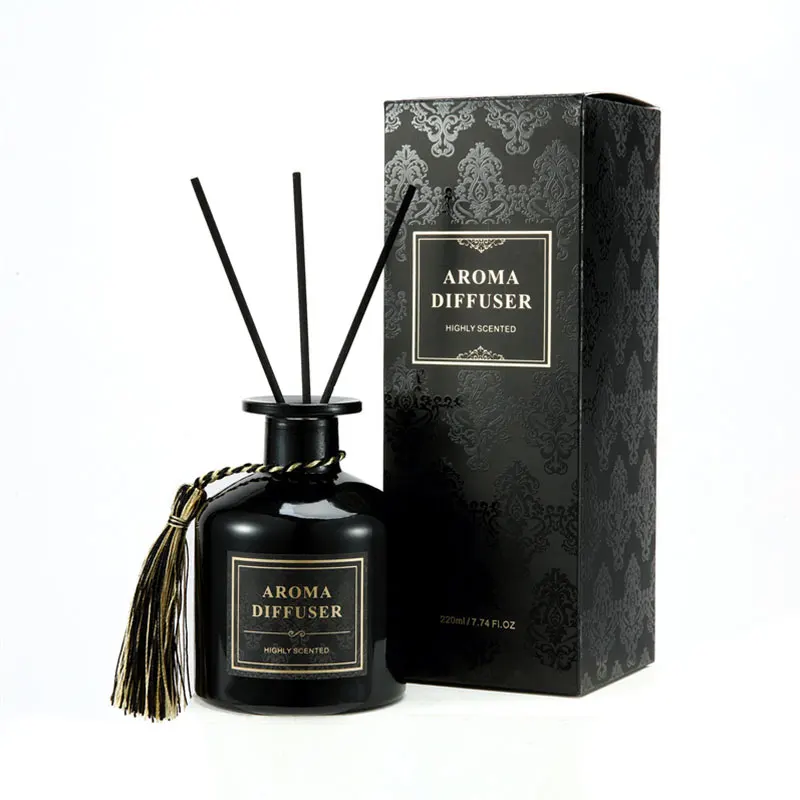 Wholesale Luxury Empty Round Black Matte Aroma Glass Reed Diffuser Bottle 220ml