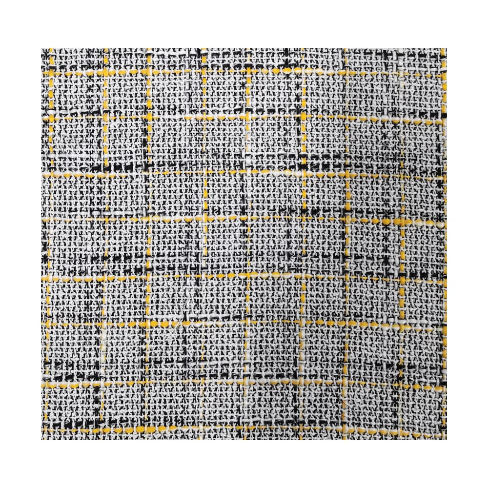 Quality technology fashion classic yellow multi woven jacquard plaid check tweed fabric for women skirt trousers fabrics