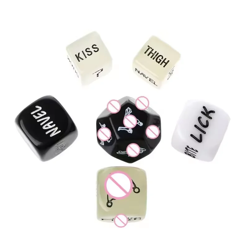 6pcs set English Letter Sexy Luminous Dice with Bag Sex Love-Position Dice Set 6 Sides 18mm Adult Game Erotic Dice